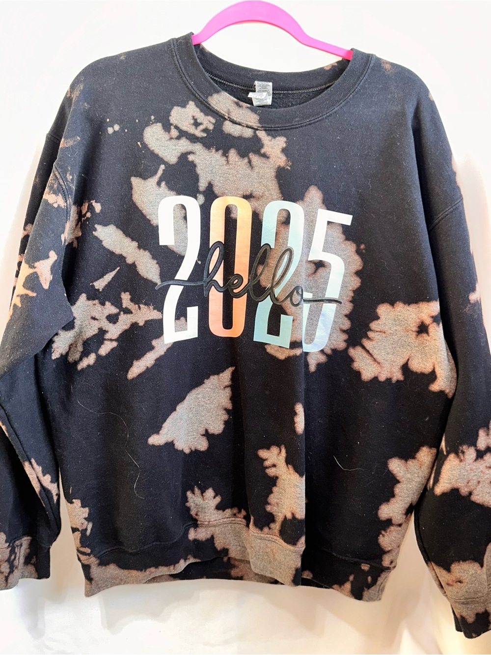 Gildan Black Bleach-Pattern Crewneck with Multicolor 2025 Graphic